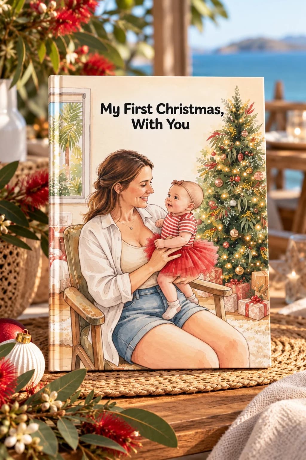 A printed hardcover of My First Christmas, With You