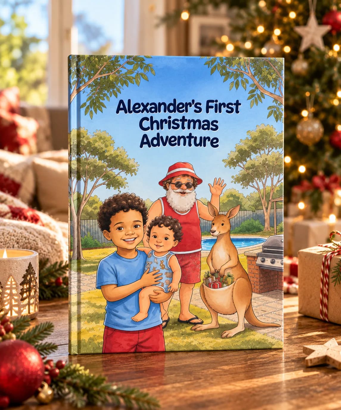 A printed hardcover of Alexander’s First Christmas Adventure